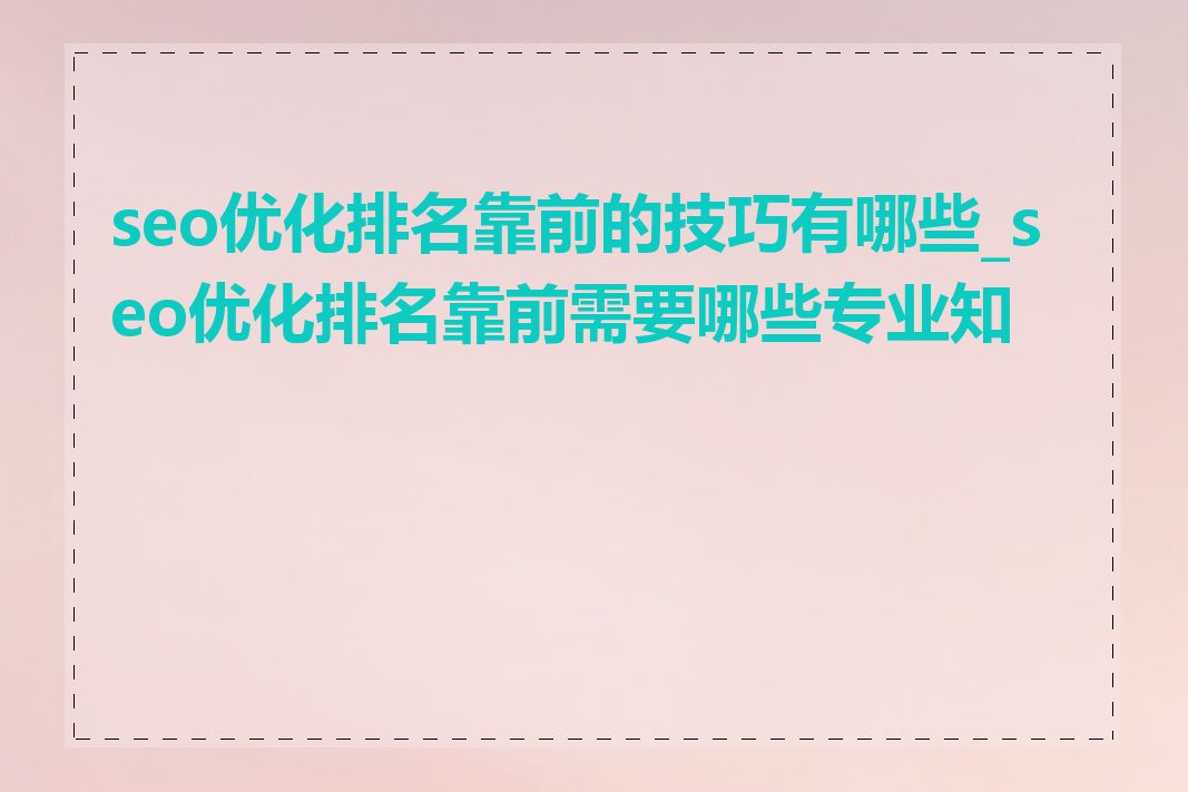 seo优化排名靠前的技巧有哪些_seo优化排名靠前需要哪些专业知识