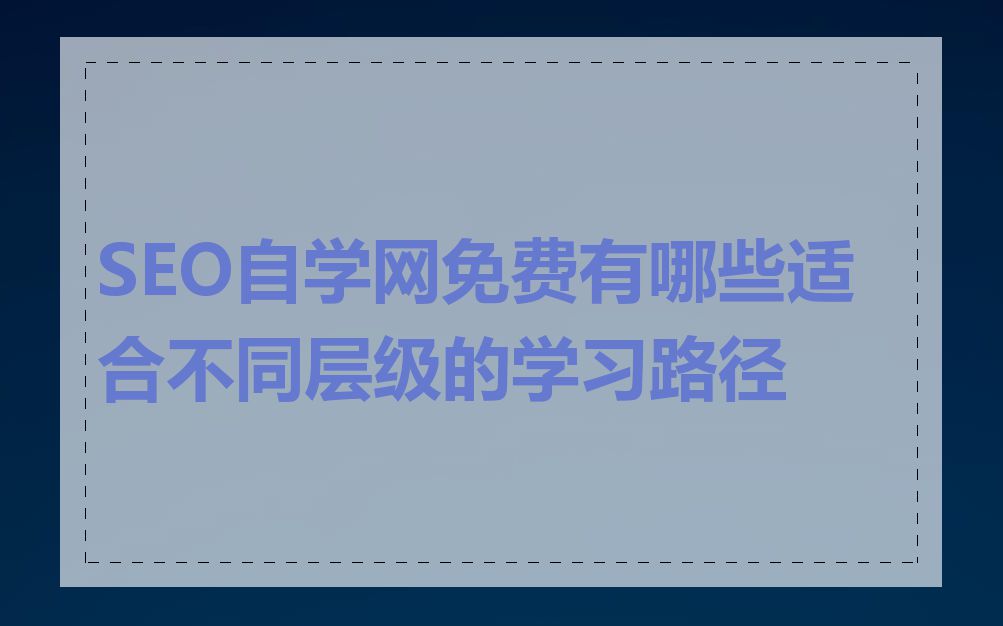 SEO自学网免费有哪些适合不同层级的学习路径