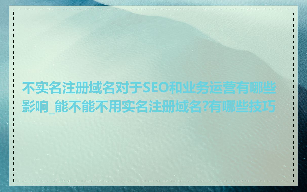 不实名注册域名对于SEO和业务运营有哪些影响_能不能不用实名注册域名?有哪些技巧