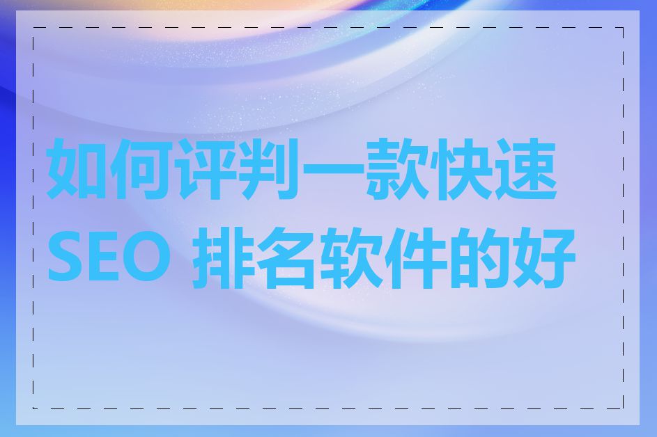 如何评判一款快速 SEO 排名软件的好坏