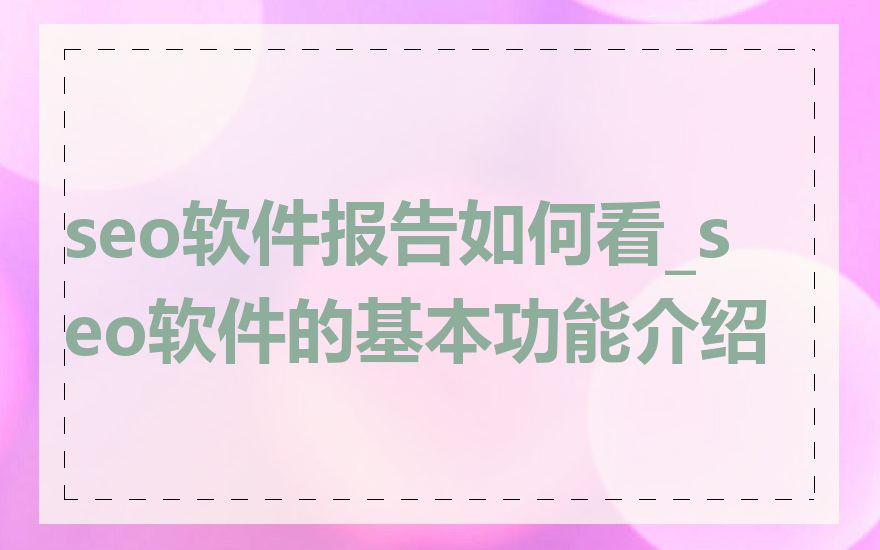 seo软件报告如何看_seo软件的基本功能介绍