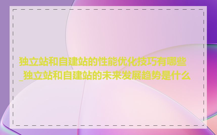 独立站和自建站的性能优化技巧有哪些_独立站和自建站的未来发展趋势是什么