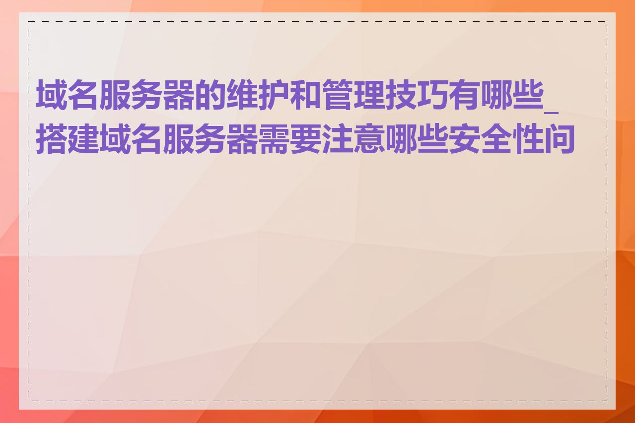 域名服务器的维护和管理技巧有哪些_搭建域名服务器需要注意哪些安全性问题