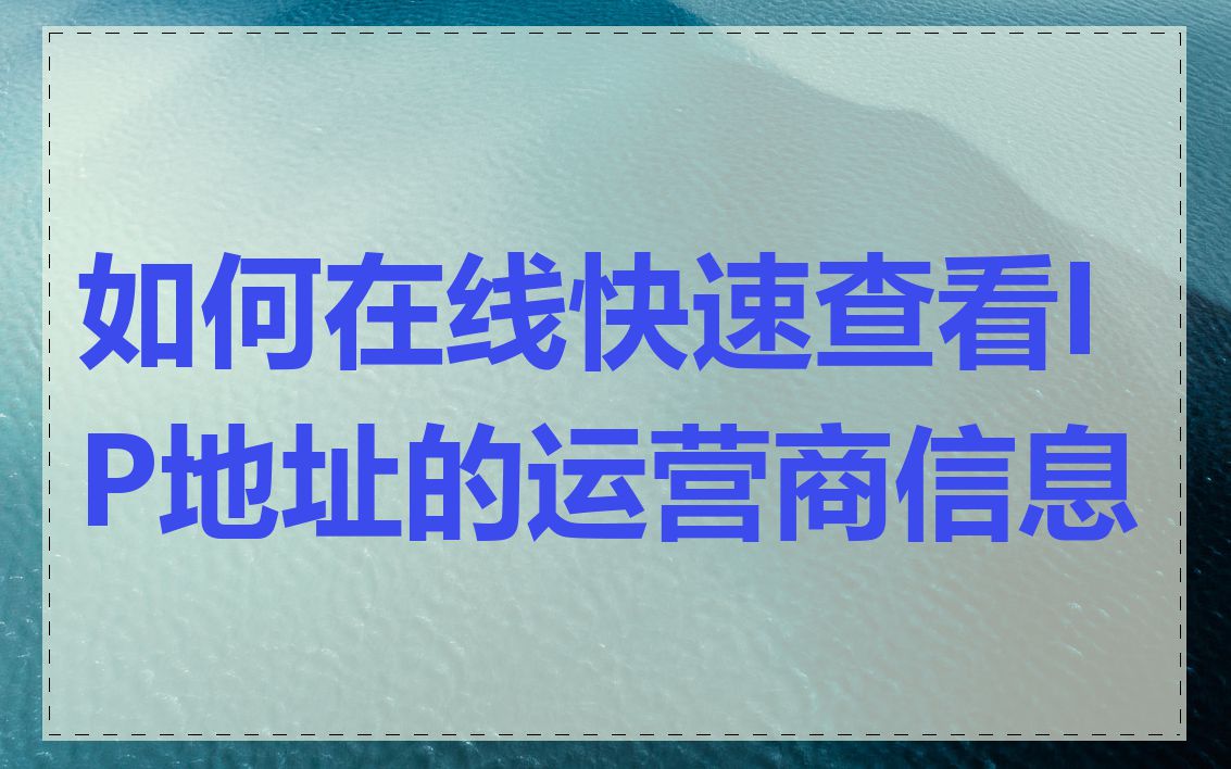 如何在线快速查看IP地址的运营商信息