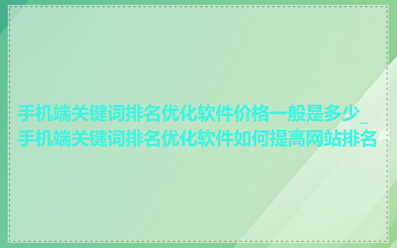 手机端关键词排名优化软件价格一般是多少_手机端关键词排名优化软件如何提高网站排名