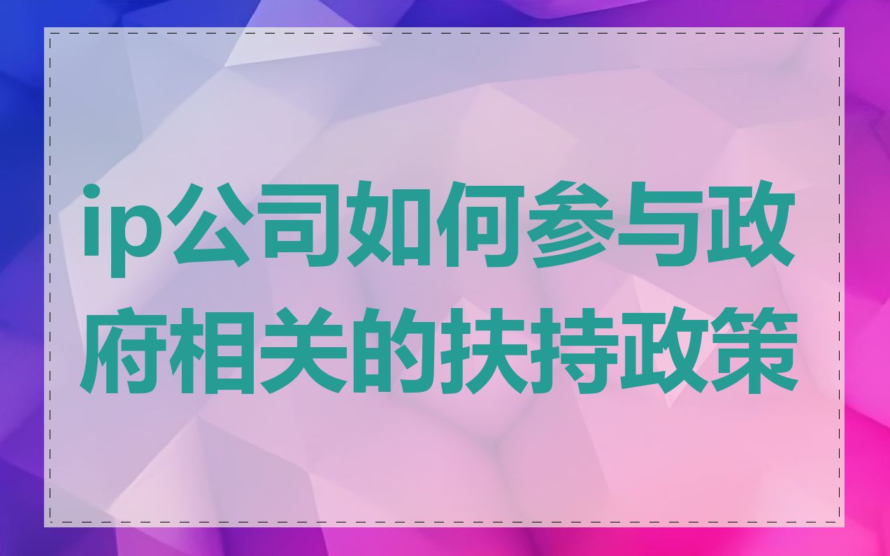 ip公司如何参与政府相关的扶持政策