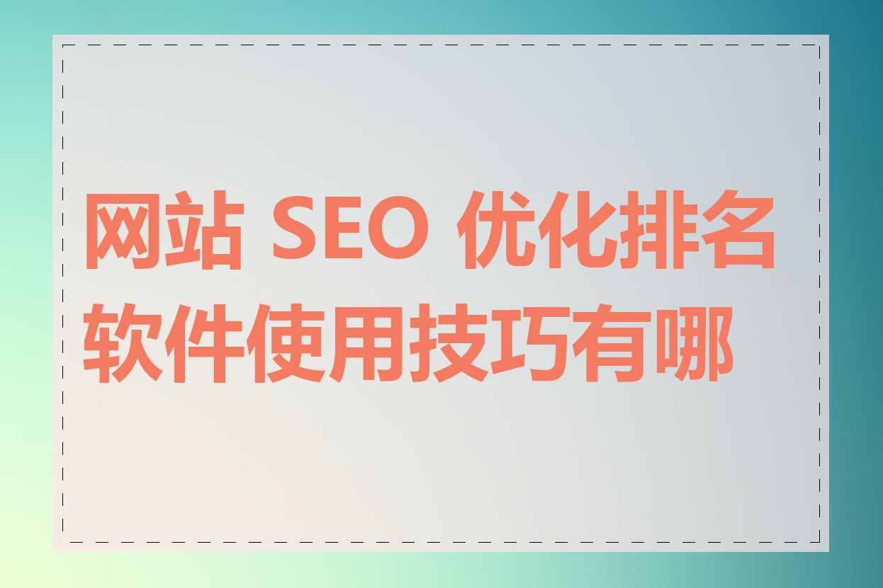 网站 SEO 优化排名软件使用技巧有哪些