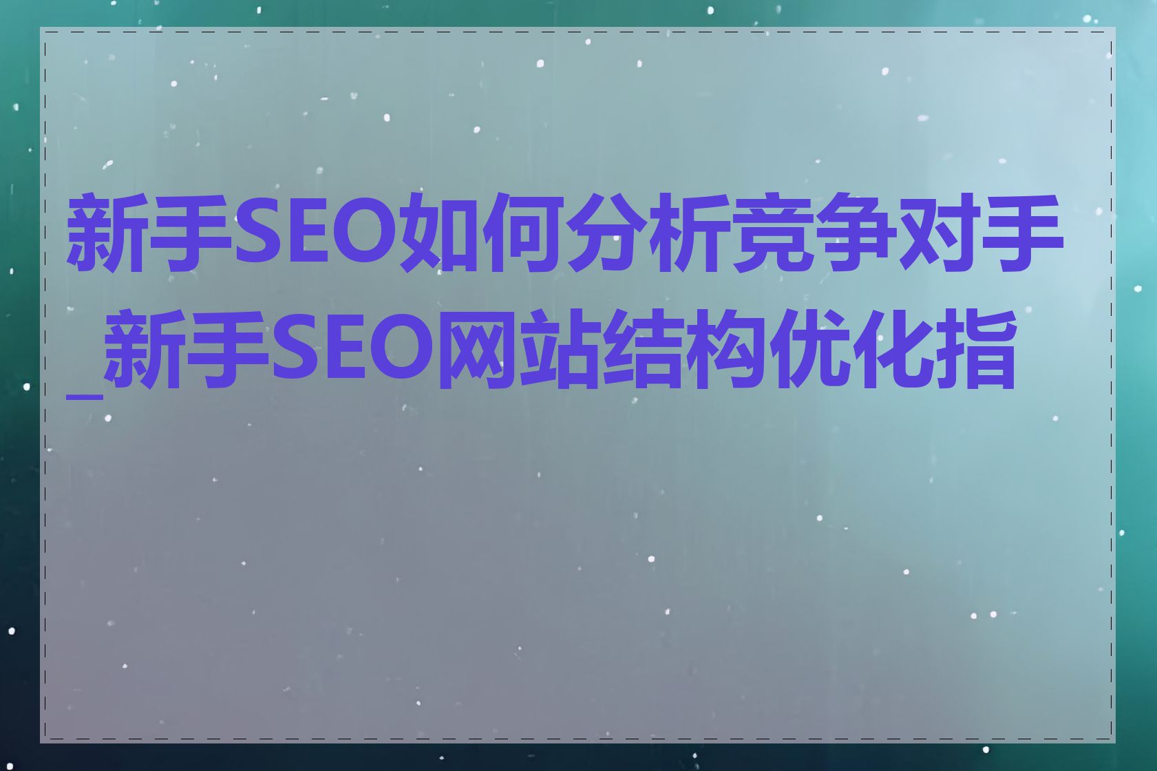 新手SEO如何分析竞争对手_新手SEO网站结构优化指南