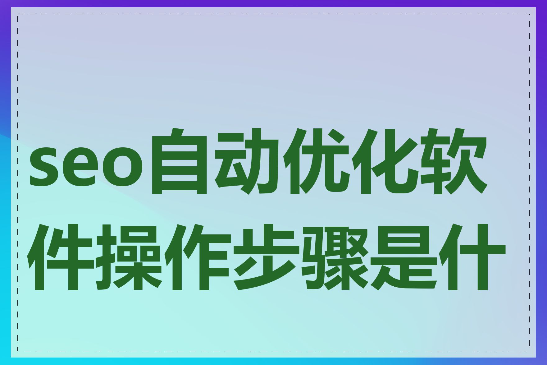 seo自动优化软件操作步骤是什么