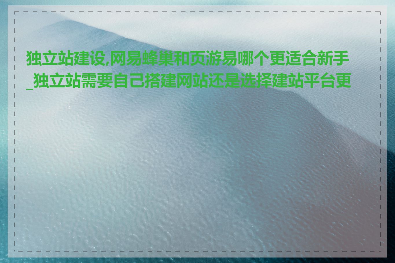 独立站建设,网易蜂巢和页游易哪个更适合新手_独立站需要自己搭建网站还是选择建站平台更好