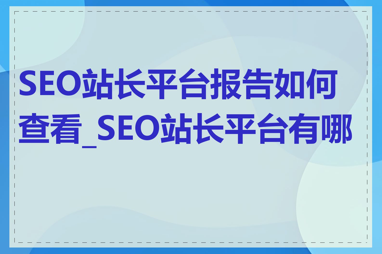 SEO站长平台报告如何查看_SEO站长平台有哪些