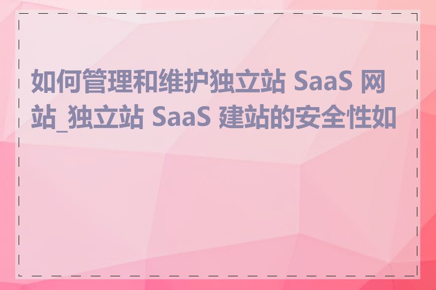 如何管理和维护独立站 SaaS 网站_独立站 SaaS 建站的安全性如何