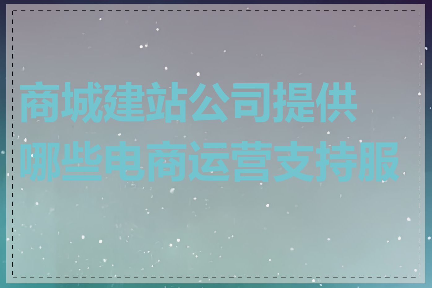 商城建站公司提供哪些电商运营支持服务