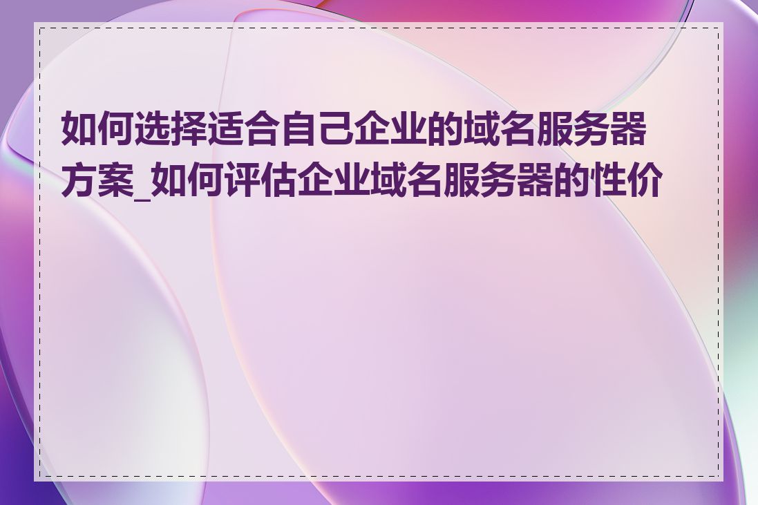 如何选择适合自己企业的域名服务器方案_如何评估企业域名服务器的性价比