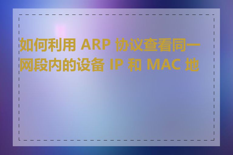 如何利用 ARP 协议查看同一网段内的设备 IP 和 MAC 地址