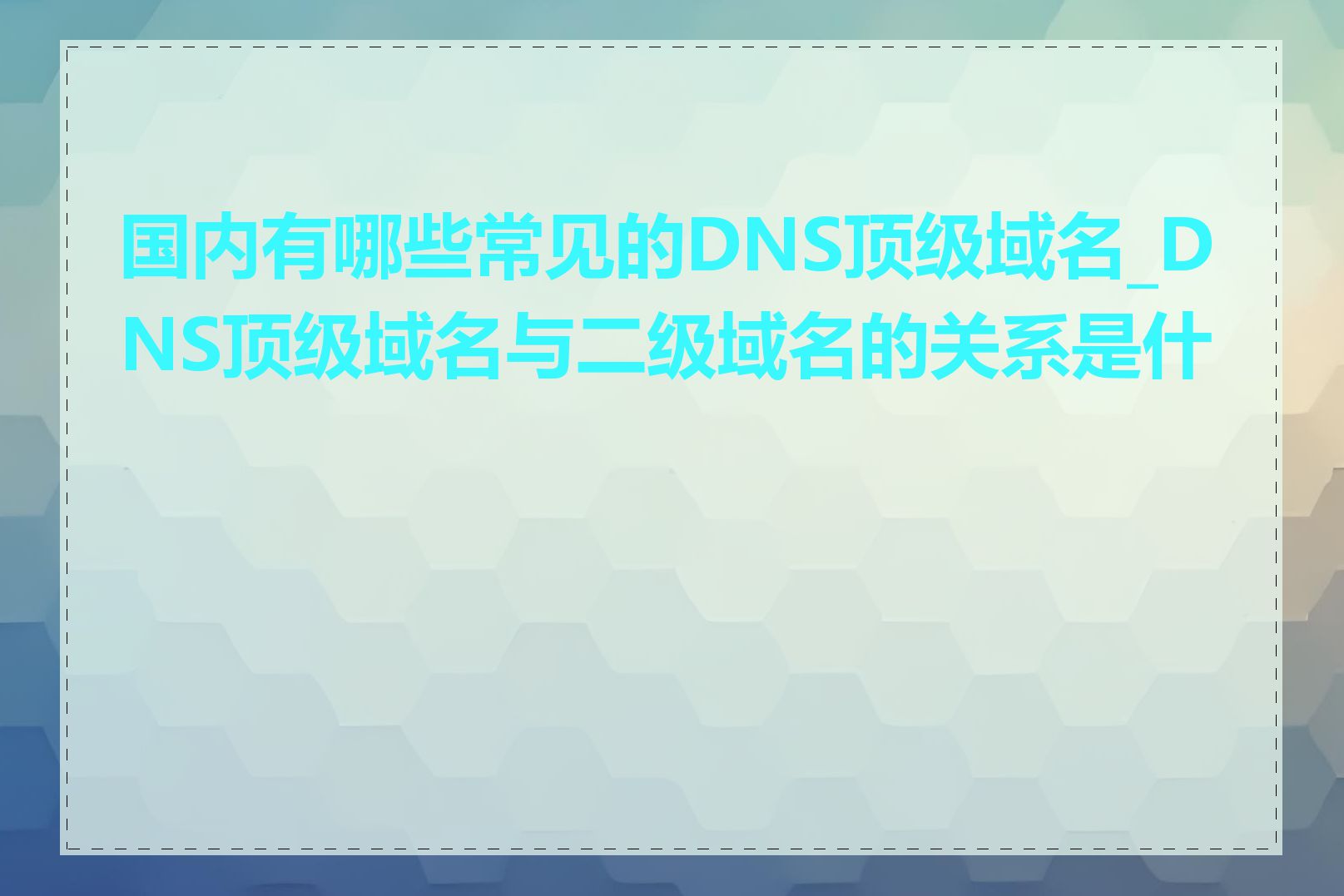 国内有哪些常见的DNS顶级域名_DNS顶级域名与二级域名的关系是什么