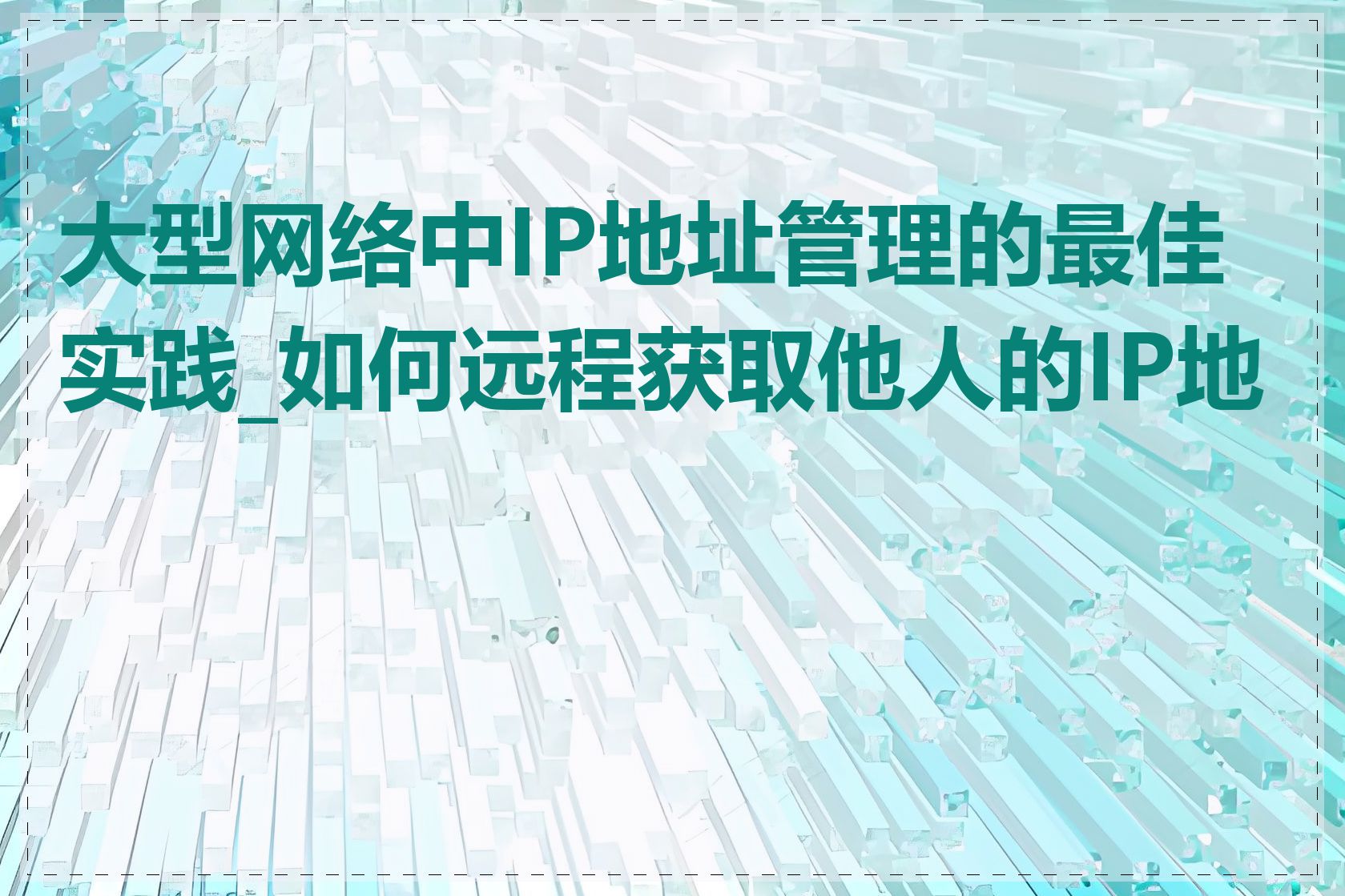 大型网络中IP地址管理的最佳实践_如何远程获取他人的IP地址