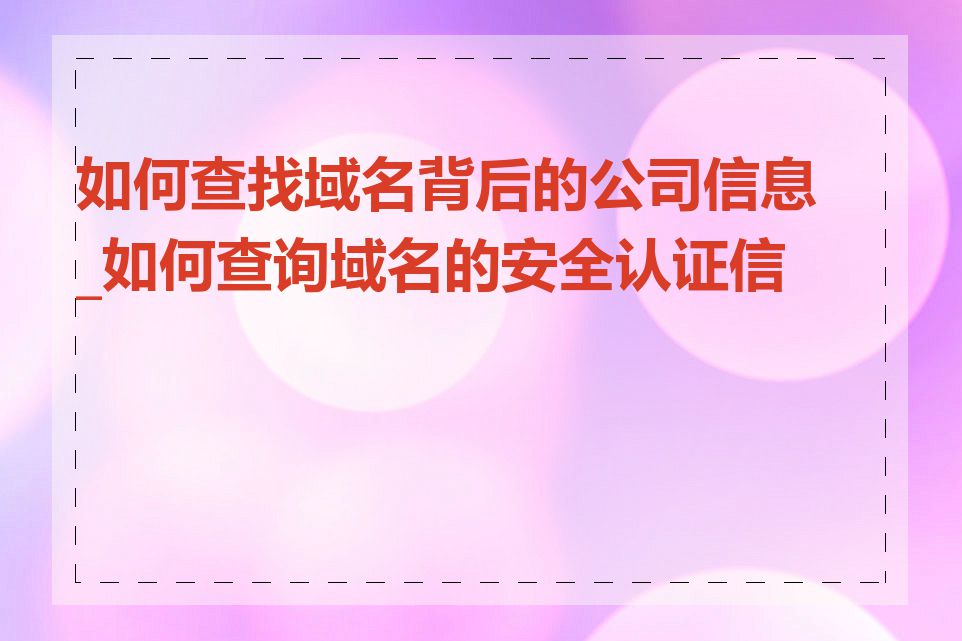 如何查找域名背后的公司信息_如何查询域名的安全认证信息