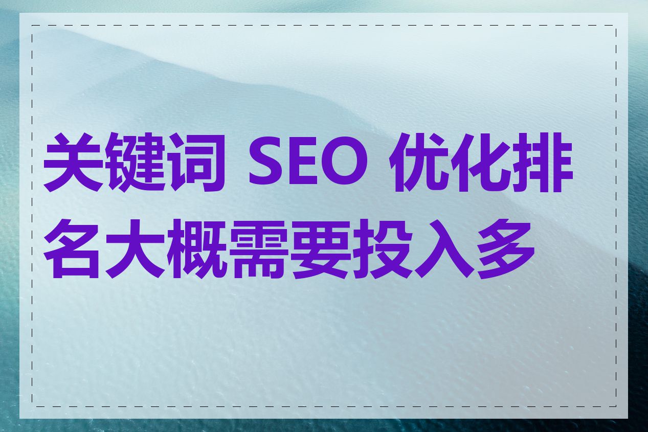 关键词 SEO 优化排名大概需要投入多少