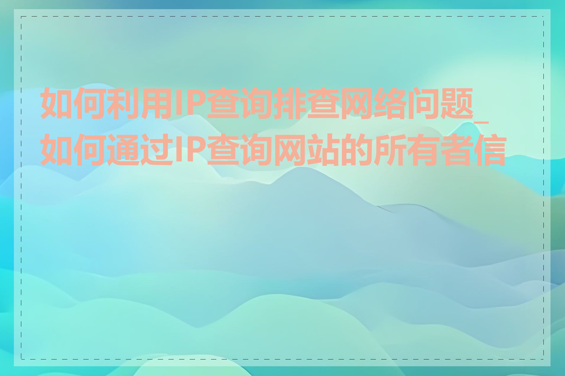 如何利用IP查询排查网络问题_如何通过IP查询网站的所有者信息