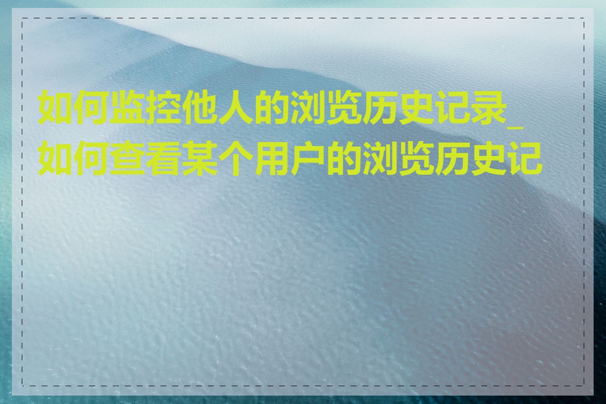 如何监控他人的浏览历史记录_如何查看某个用户的浏览历史记录