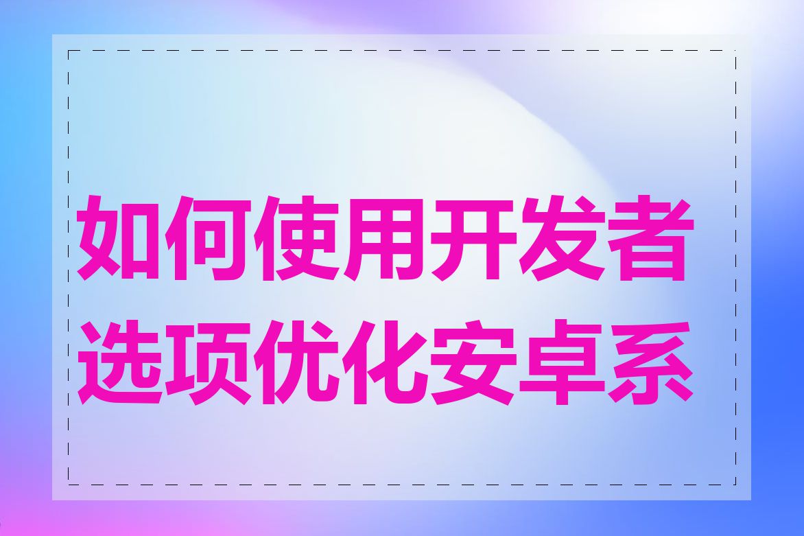 如何使用开发者选项优化安卓系统