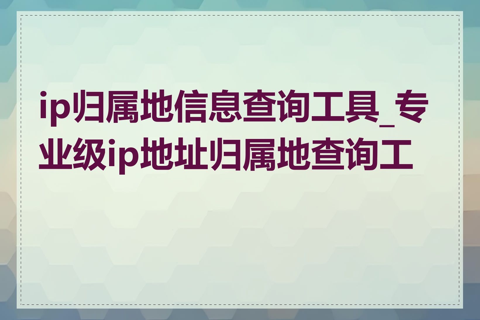 ip归属地信息查询工具_专业级ip地址归属地查询工具