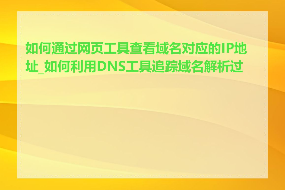 如何通过网页工具查看域名对应的IP地址_如何利用DNS工具追踪域名解析过程