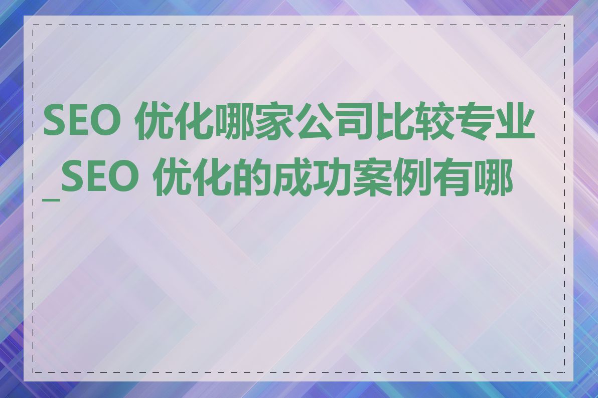 SEO 优化哪家公司比较专业_SEO 优化的成功案例有哪些