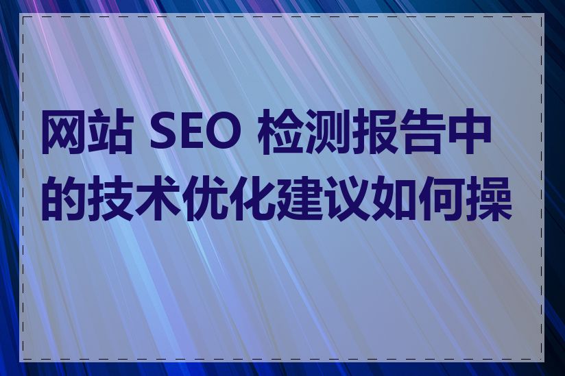 网站 SEO 检测报告中的技术优化建议如何操作