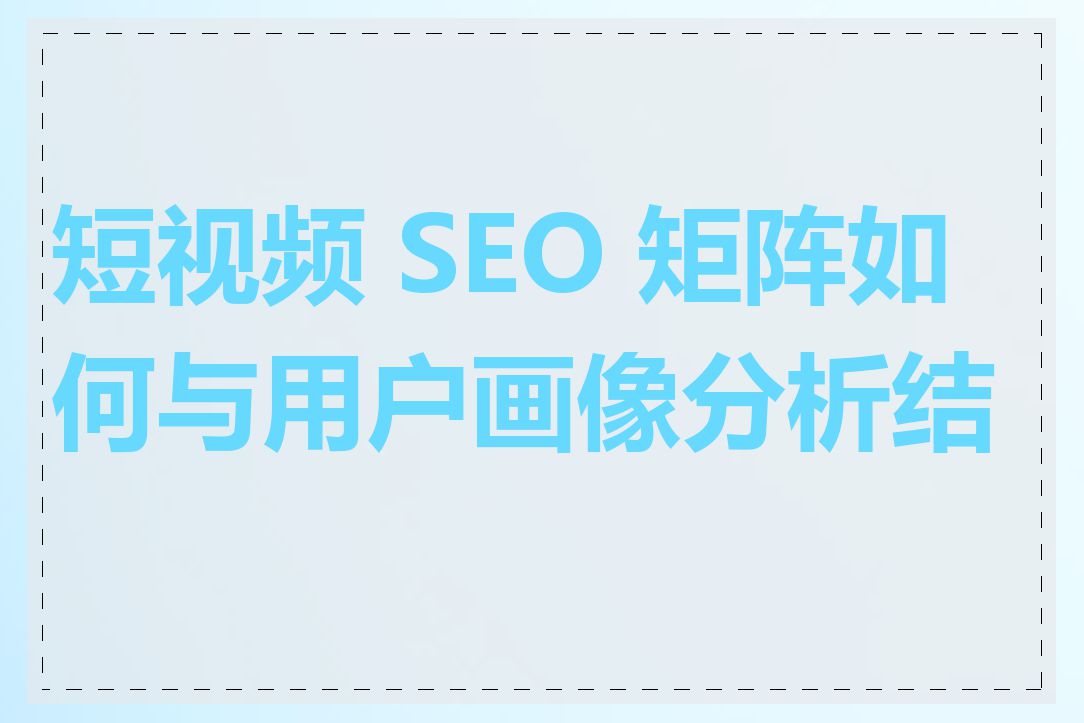 短视频 SEO 矩阵如何与用户画像分析结合