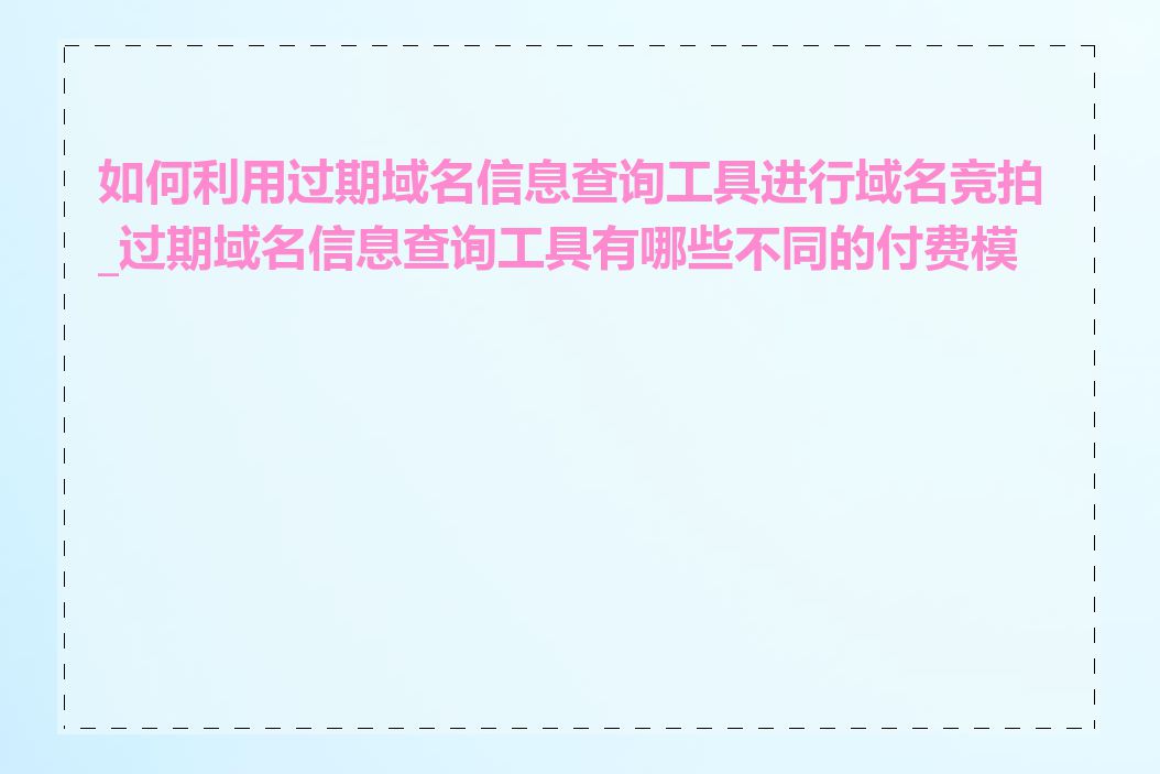 如何利用过期域名信息查询工具进行域名竞拍_过期域名信息查询工具有哪些不同的付费模式