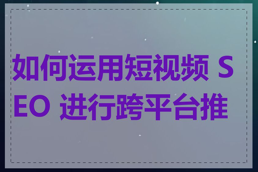 如何运用短视频 SEO 进行跨平台推广