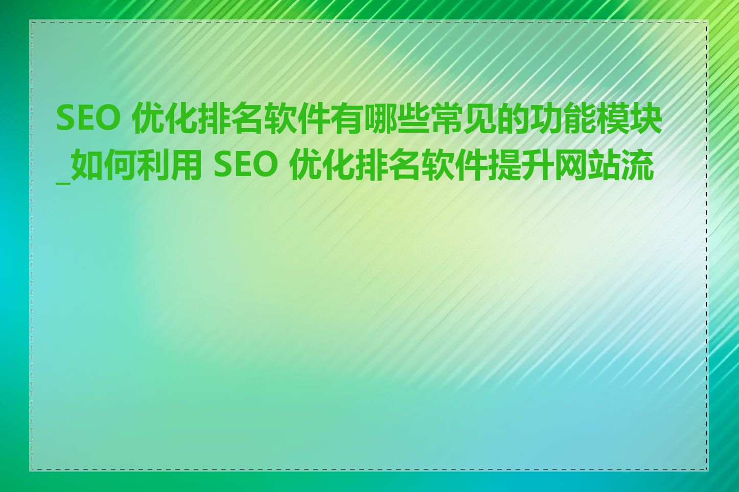 SEO 优化排名软件有哪些常见的功能模块_如何利用 SEO 优化排名软件提升网站流量