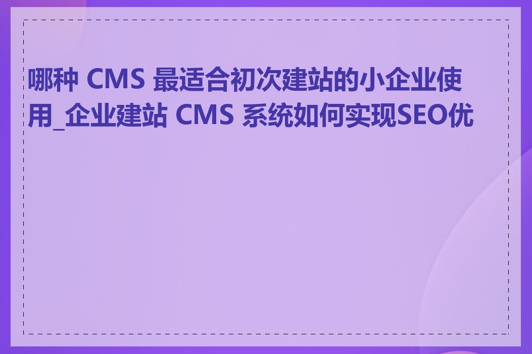 哪种 CMS 最适合初次建站的小企业使用_企业建站 CMS 系统如何实现SEO优化