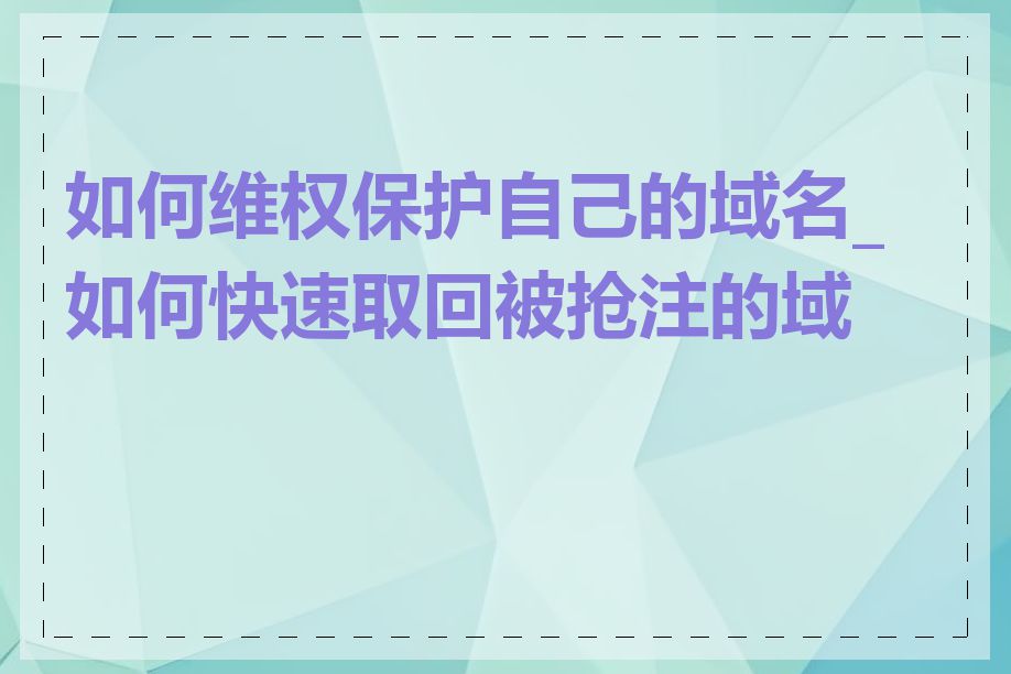 如何维权保护自己的域名_如何快速取回被抢注的域名