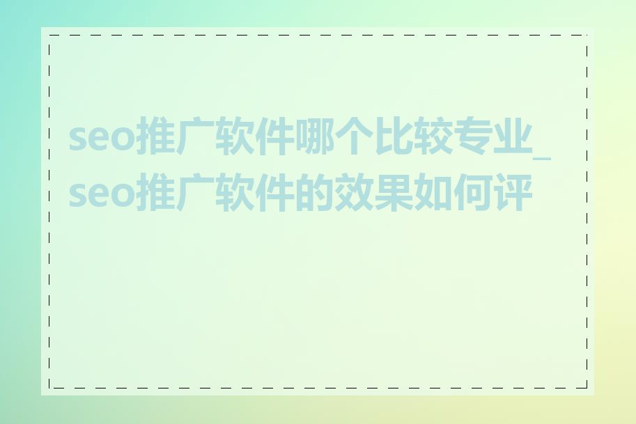 seo推广软件哪个比较专业_seo推广软件的效果如何评估