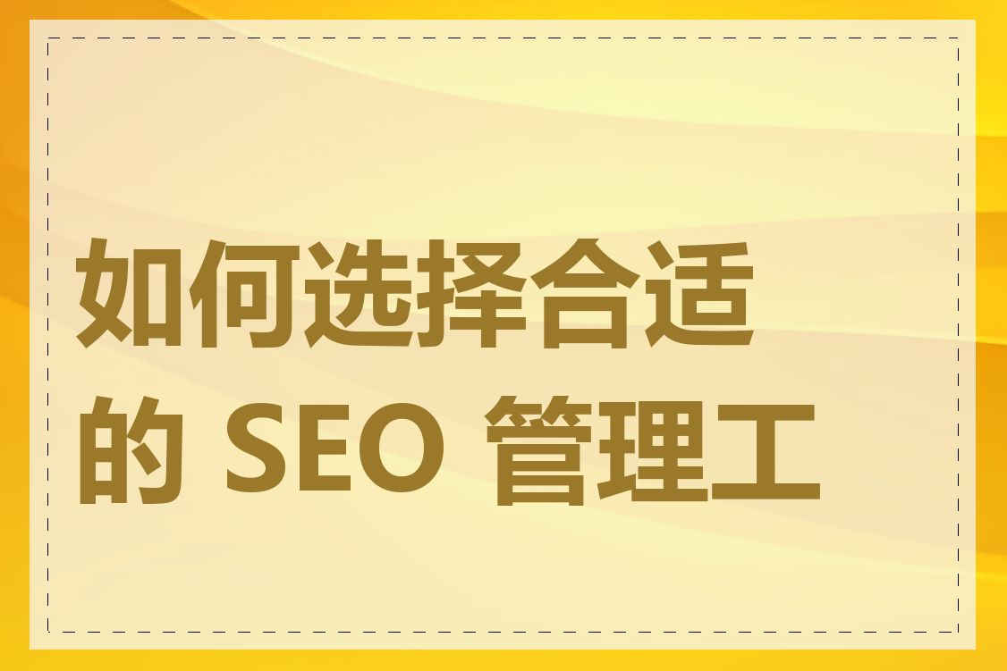 如何选择合适的 SEO 管理工具