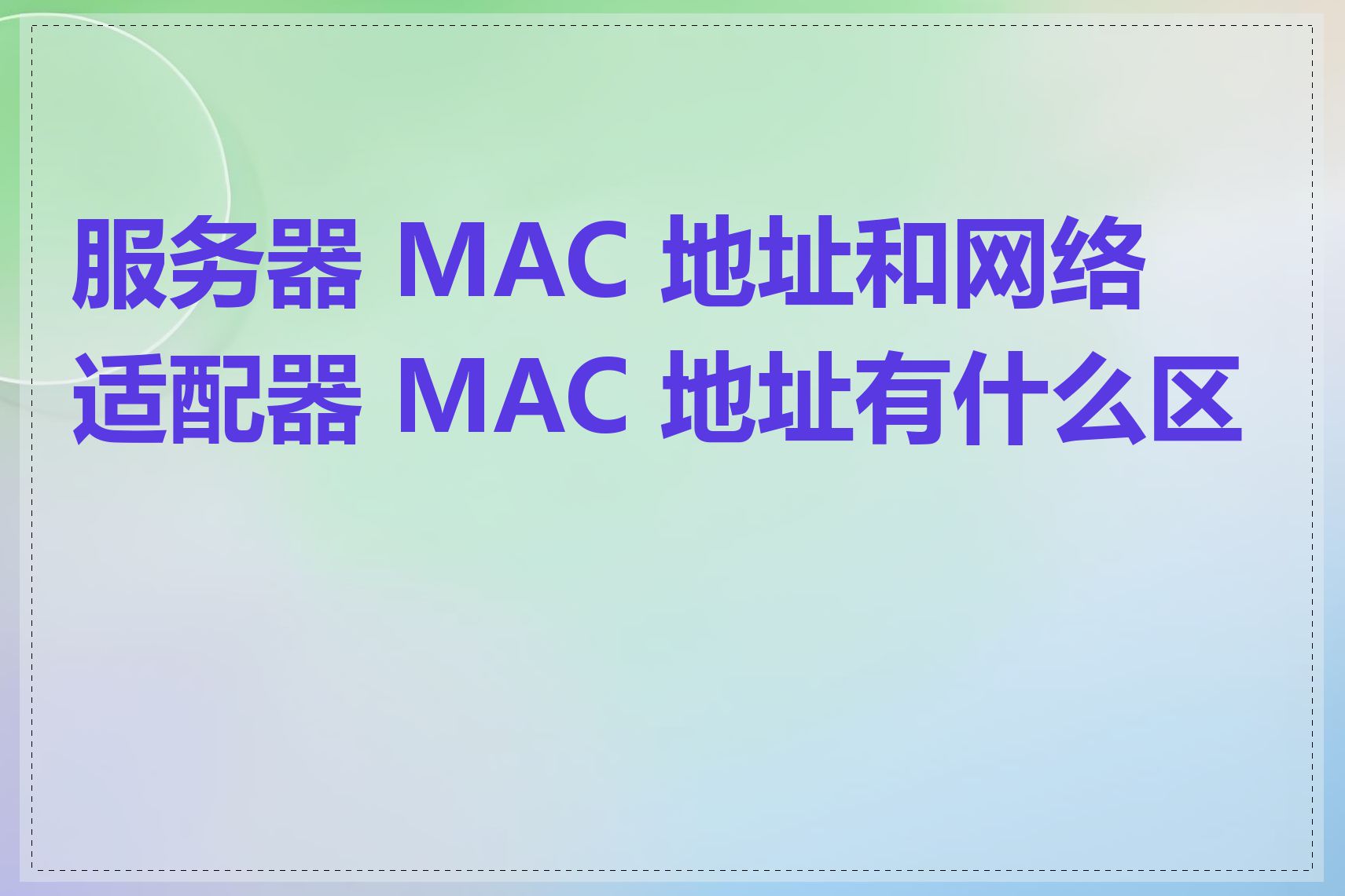 服务器 MAC 地址和网络适配器 MAC 地址有什么区别