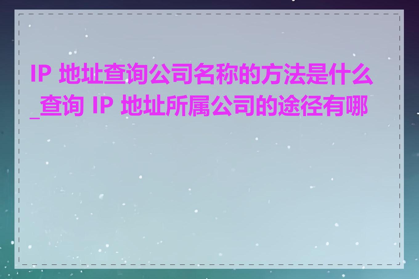 IP 地址查询公司名称的方法是什么_查询 IP 地址所属公司的途径有哪些