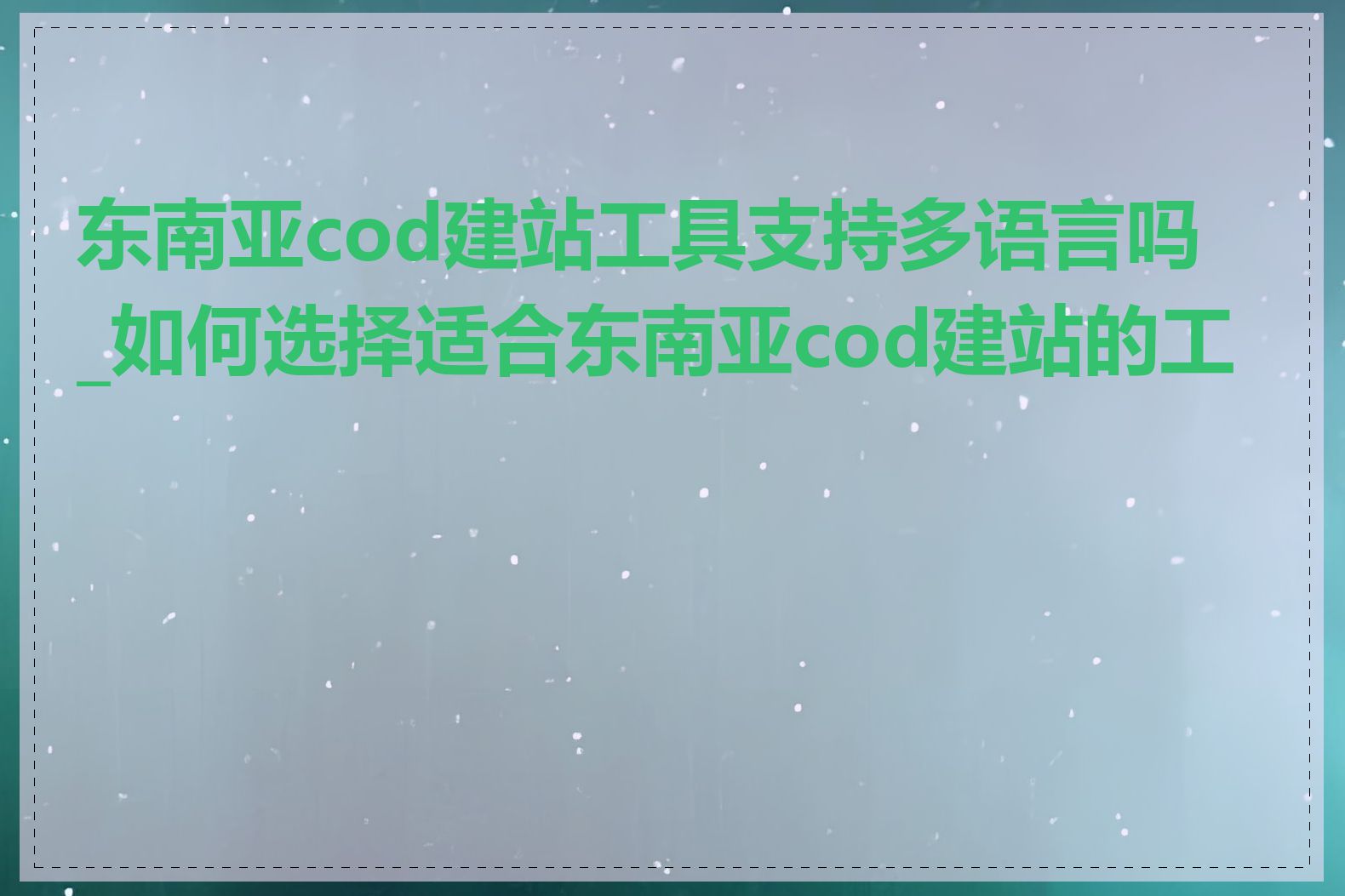 东南亚cod建站工具支持多语言吗_如何选择适合东南亚cod建站的工具