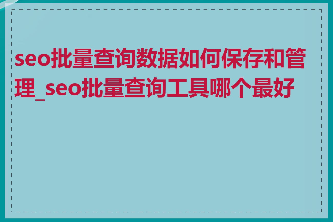 seo批量查询数据如何保存和管理_seo批量查询工具哪个最好用