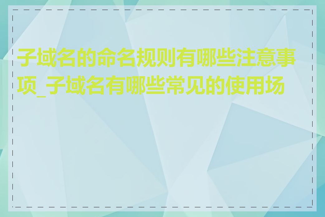 子域名的命名规则有哪些注意事项_子域名有哪些常见的使用场景