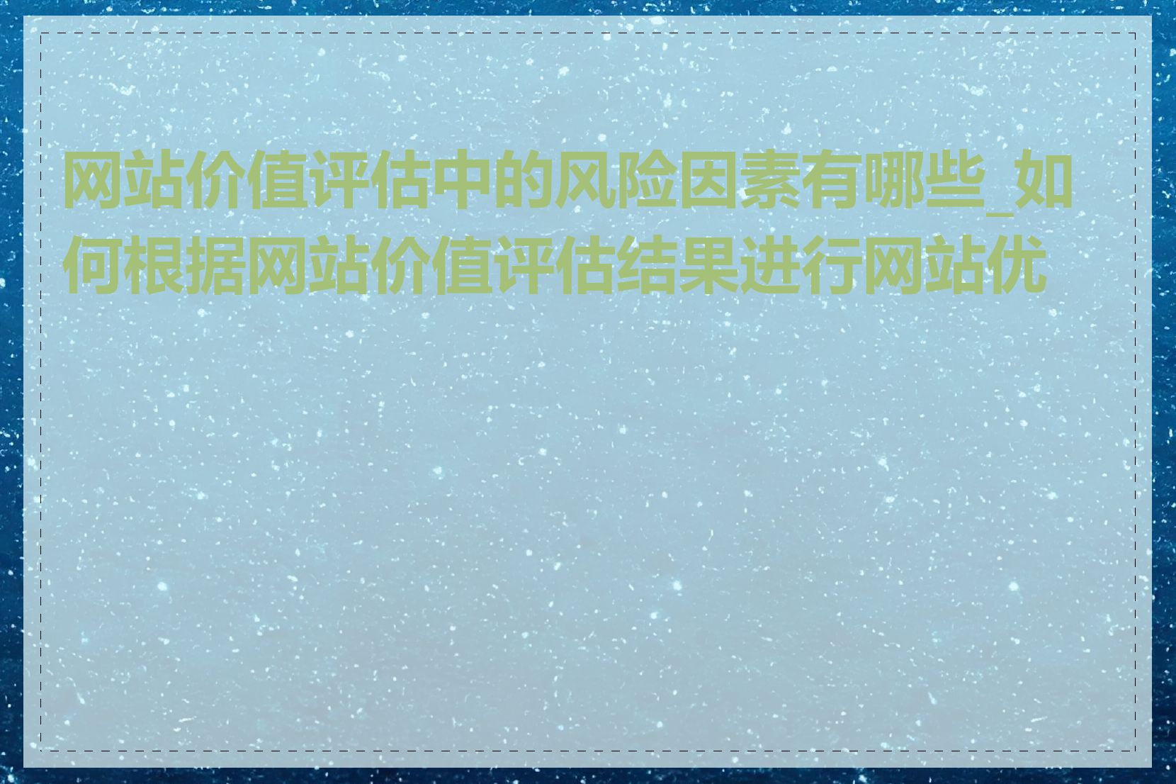 网站价值评估中的风险因素有哪些_如何根据网站价值评估结果进行网站优化