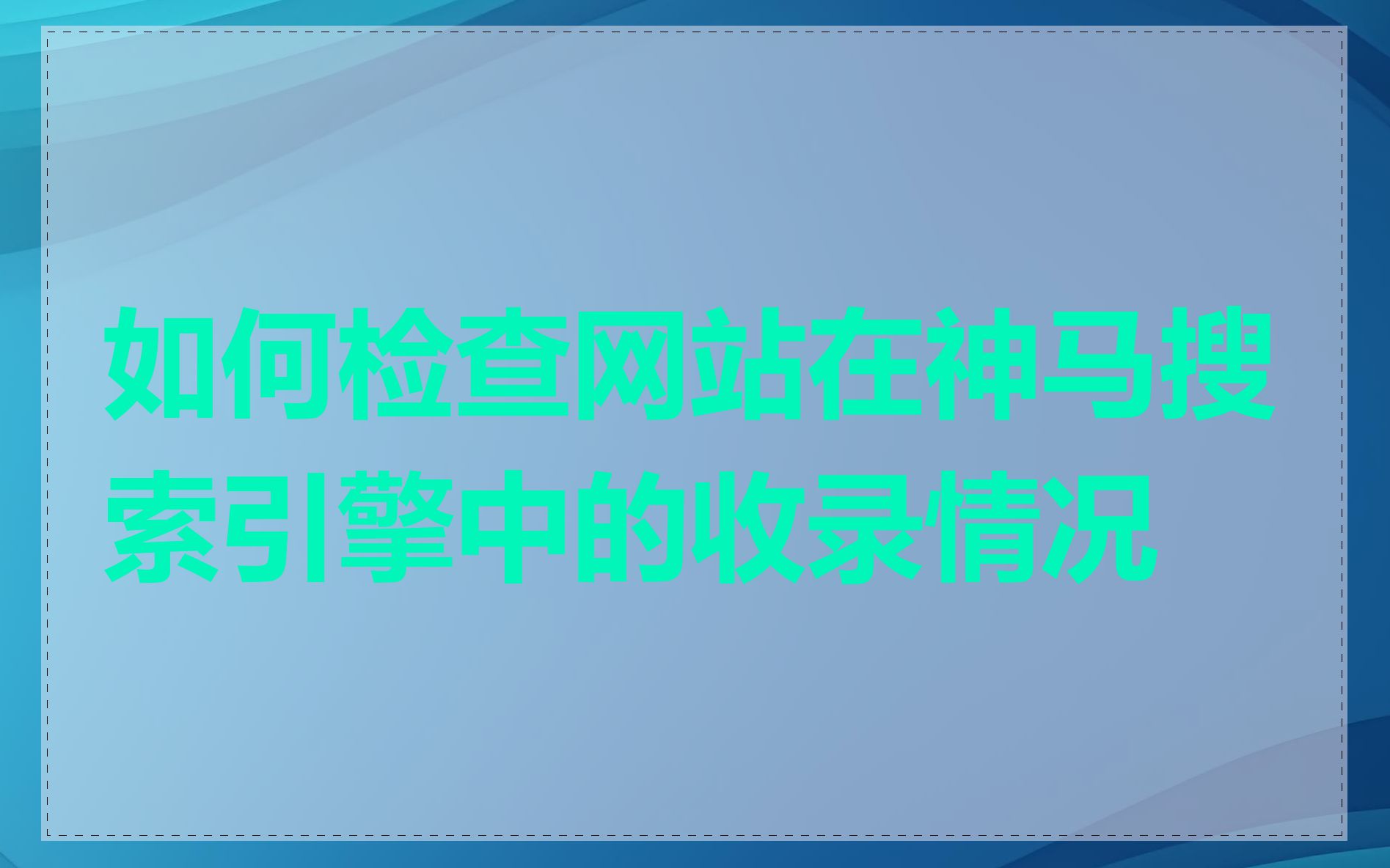 如何检查网站在神马搜索引擎中的收录情况