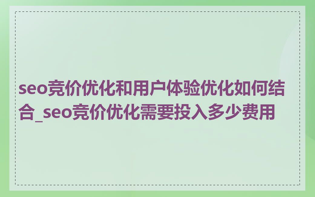 seo竞价优化和用户体验优化如何结合_seo竞价优化需要投入多少费用