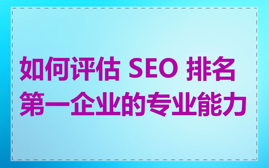 如何评估 SEO 排名第一企业的专业能力