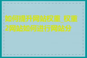 如何提升网站权重_权重2网站如何进行网站分析