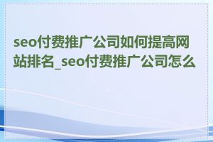 seo付费推广公司如何提高网站排名_seo付费推广公司怎么选