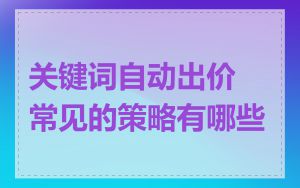 关键词自动出价常见的策略有哪些